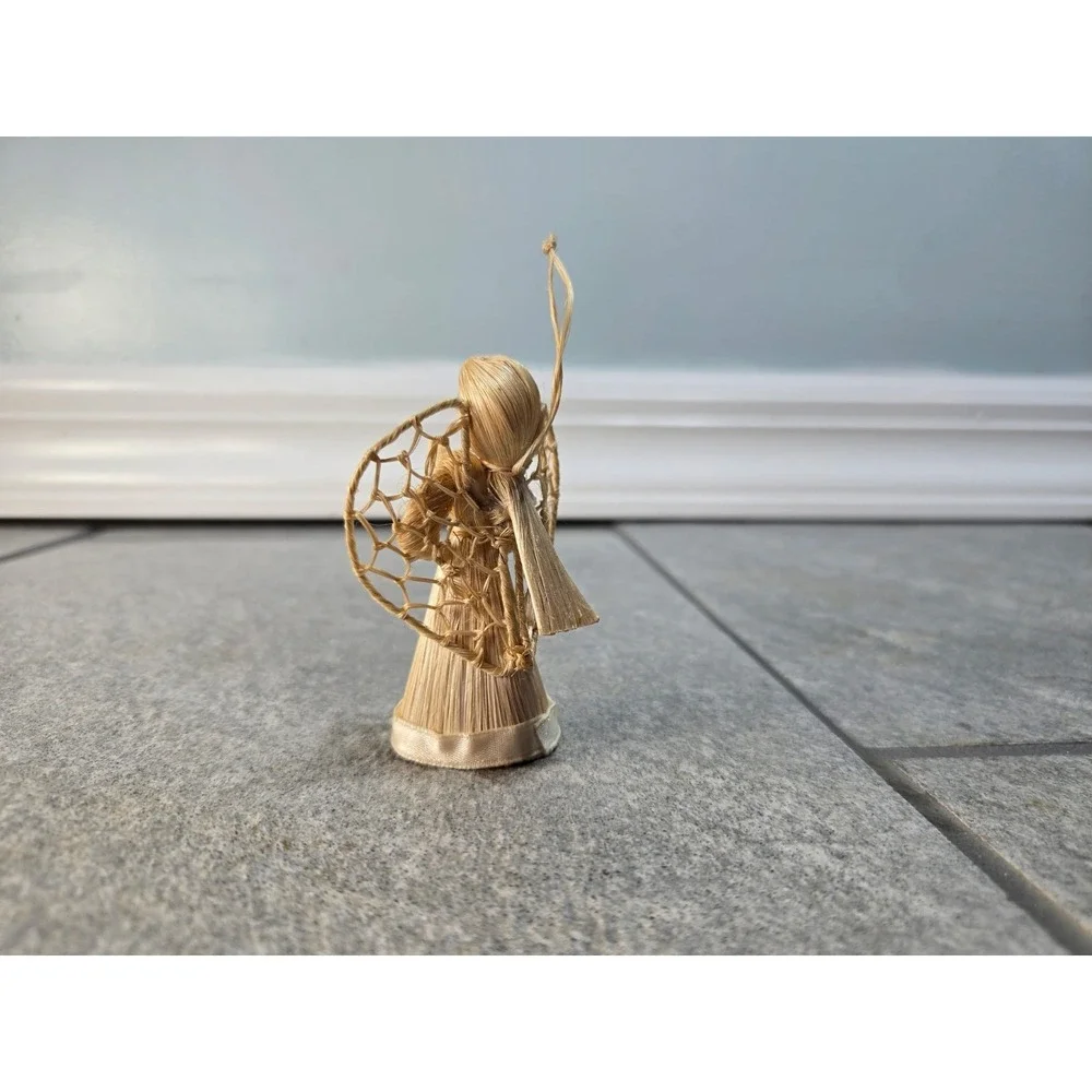 Handmade Straw Angel Ornament Rustic Corn Husk Folk Art Christmas Decor